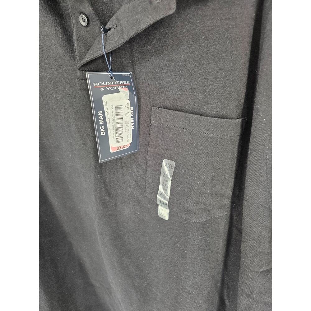 Roundtree & Yorke Mens Sz 2XB Long Sleeve Polo Shirt Black Silky Finish NEW - Picture 2 of 4